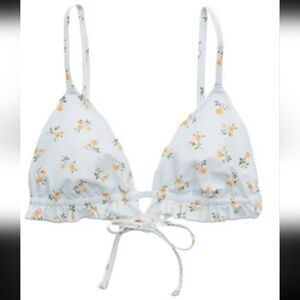 Aerie Triangular Floral Bikini Top with Ruffle Trim